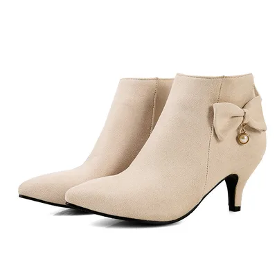 Pointed Toe Stiletto Martin Boots Women's Autumn And Winter Apricot - Shop at LoveMi