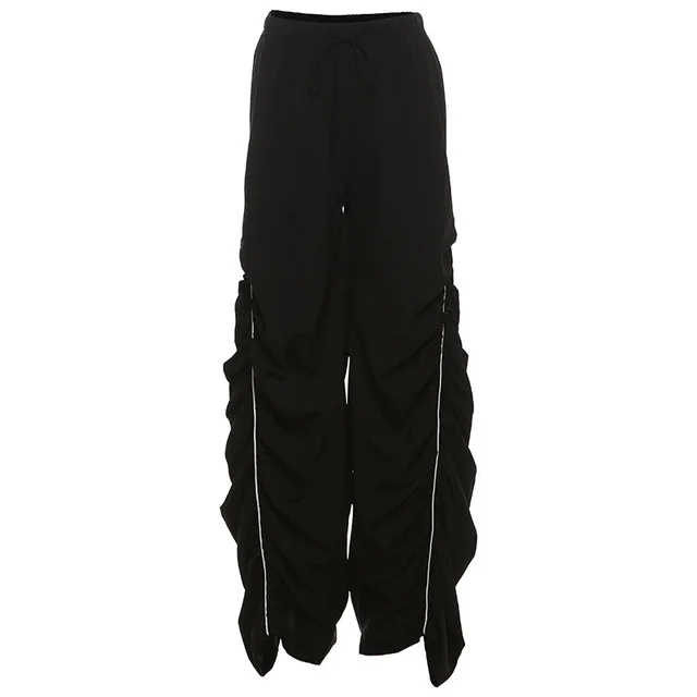 Deep V neck Lace Up Long Sleeve Top High Waist Suit Black Pants K24P54556 - Shop at LoveMi