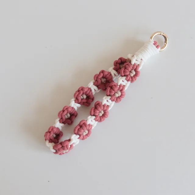 Mobile Phone Pendant Woven Mobile Phone Charm Little Flower Braid Rope Keychain Brick Red Flower - Shop at LoveMi