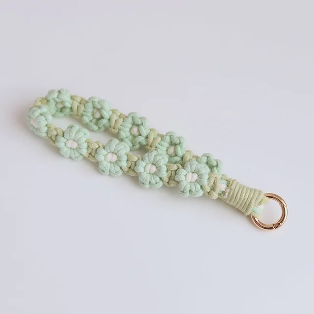 Mobile Phone Pendant Woven Mobile Phone Charm Little Flower Braid Rope Keychain Mintcream - Shop at LoveMi