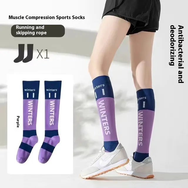 Color Contrast Patchwork Professional Fitness Compression Stockings Children Purple - Shop at LoveMi
