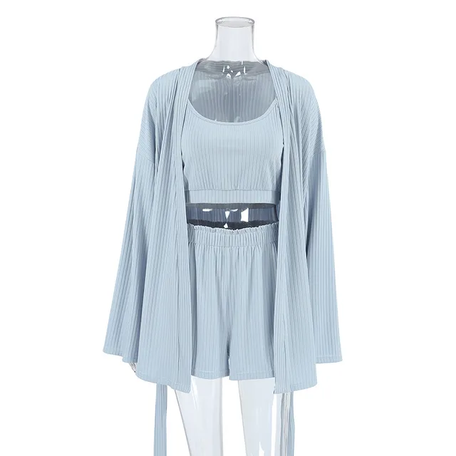 Women's Three piece Thin Long Sleeve Nightgown Sling Blue - Shop at LoveMi