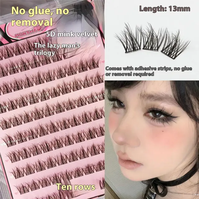 Self False Eyelashes 5d With Adhesive Gluefree 10 Rows 5D Mink Fur - Shop at LoveMi