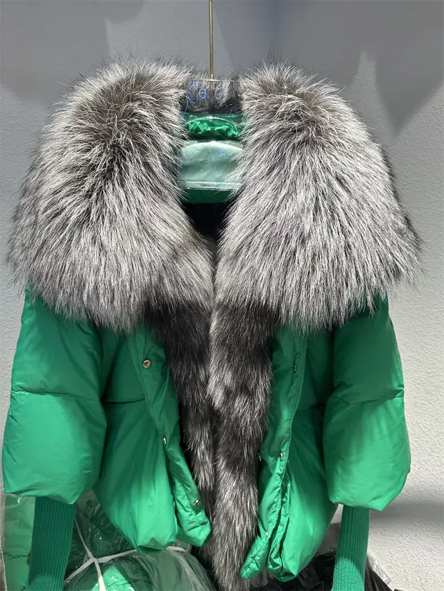 White Duck Down Jacket Niche Design Women's Clothing Grass Green Silver Fox - Shop at LoveMi
