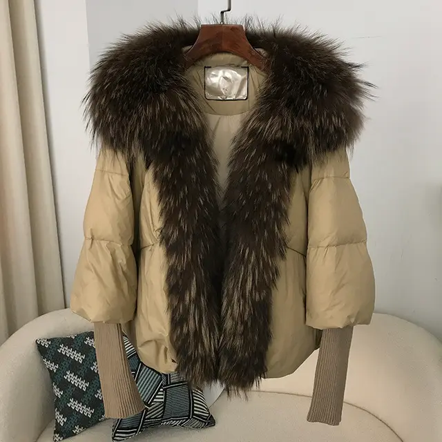 White Duck Down Jacket Niche Design Women's Clothing Khaki Raccoon Coffee - Shop at LoveMi