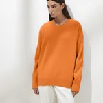 Solid Color Round Neck Sweater Women's Soft Knitted Top - Orange Red