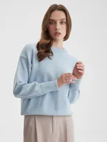 Solid Color Round Neck Sweater Women's Soft Knitted Top - Sky Blue