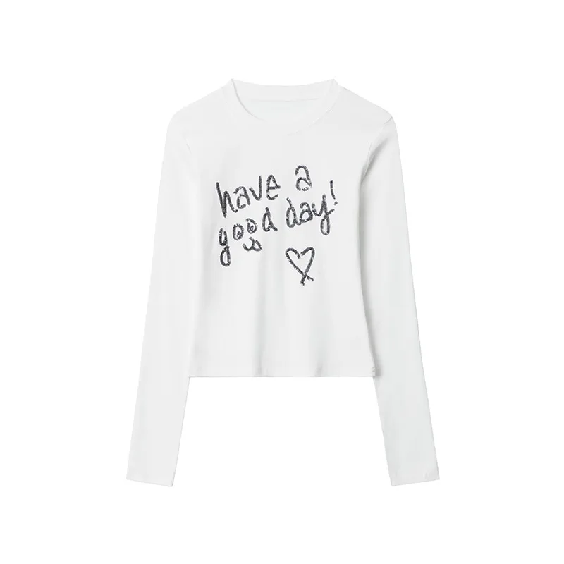 European And American Love Letter Sequin Embroidery Long Sleeve White - Shop at LoveMi
