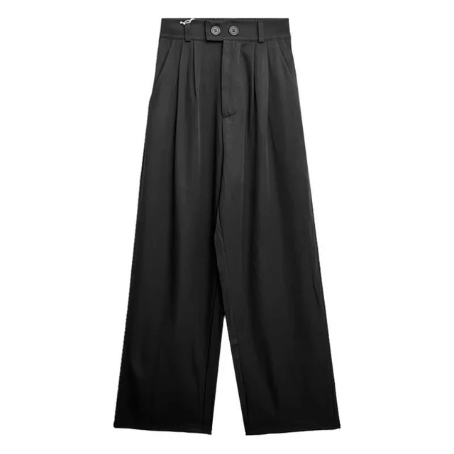 Twill TR Fabric Retro Solid Color Suit Trousers Black - Shop at LoveMi