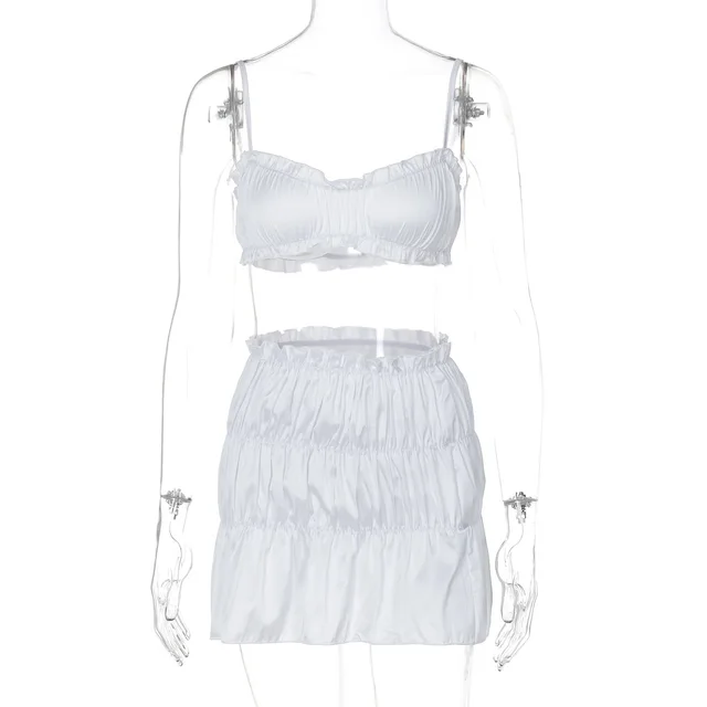 European And American Fashion Sexy Tube Top Small Sling Pleated Skirt Suit White - Shop at LoveMi