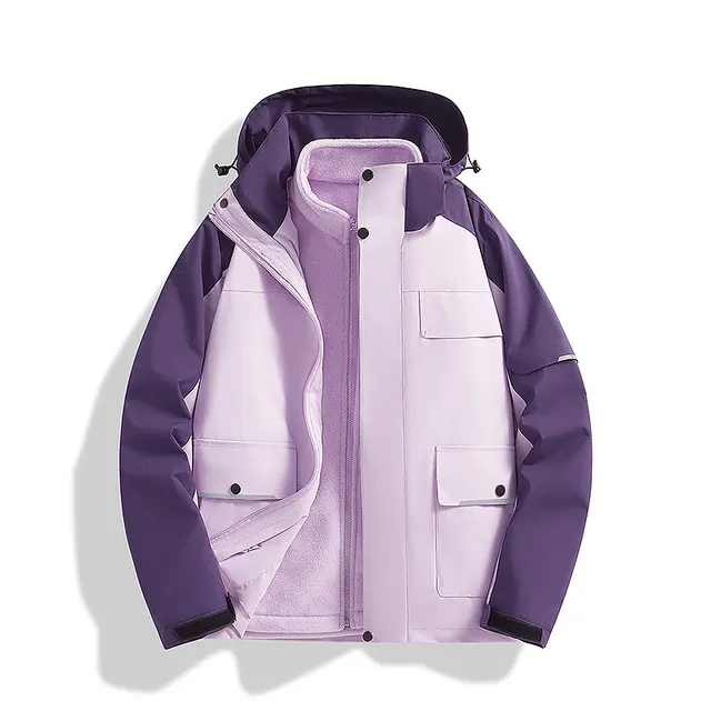 Windproof And Waterproof 3 In 1 Shell Jacket Light Purple - Shop at LoveMi