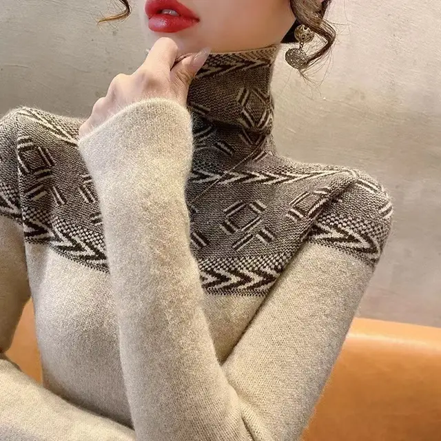 Fashion High Collar Bottoming Shirt Sweater For Women Khaki - Shop at LoveMi
