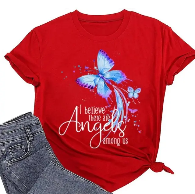 Simple Fashion Print T shirt Women Sl576 Red - Shop at LoveMi