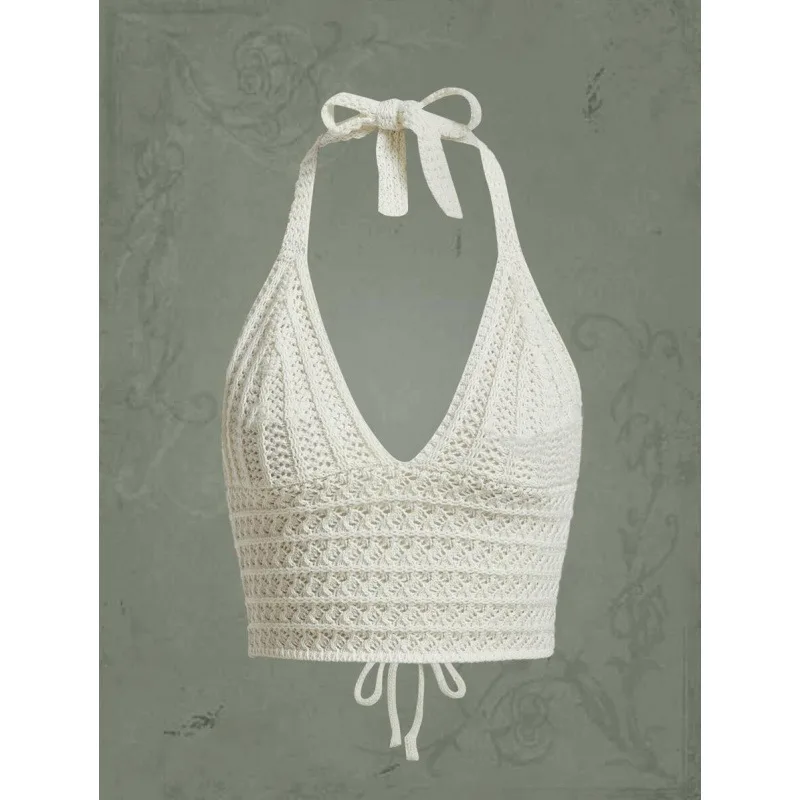 Seaside Holiday Short Inner Woven Halter Top Vest For Women Beige - Shop at LoveMi