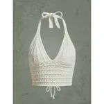 Seaside Holiday Short Inner Woven Halter Top Vest For Women - Beige