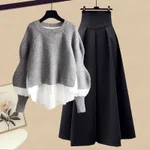 Gray Top Black Skirt