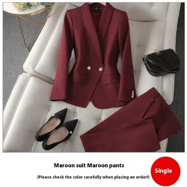 Wine Red High end Formal Wear Elegant Business Suit Two piece Set Wine Red Suit Pants - Shop at LoveMi