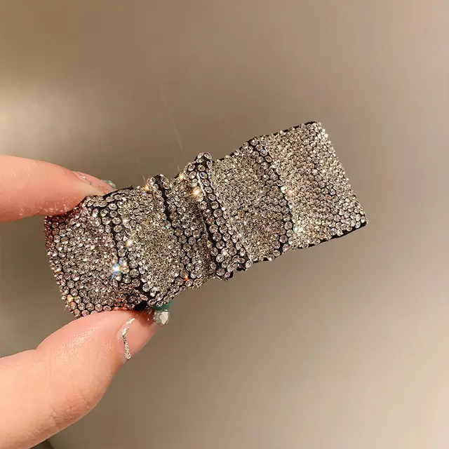 New Hot Rhinestone Full Diamond Pleated BB Clip Word Clip For Women White - Shop at LoveMi