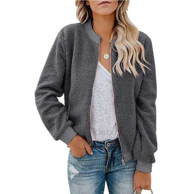 Autumn And Winter Plush Zipper Jacket For Women Dark Gray - Shop at LoveMi