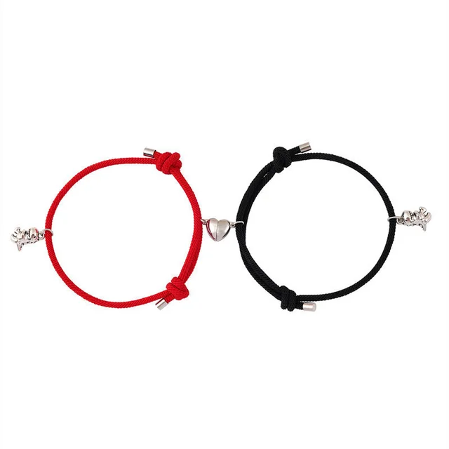Magnetic Snap Suction Couple Bracelet Cute 3D Little Dinosaur Pendant Black And Red - Shop at LoveMi