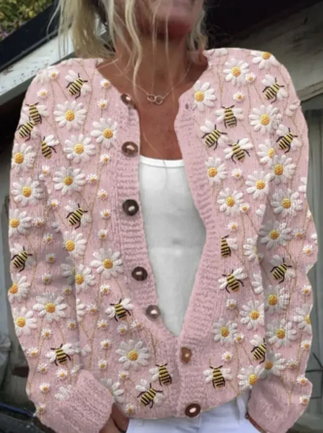 3D Digital Printing Cardigan Knitted Coat Women's Clothing Hzl202430281 - Shop at LoveMi