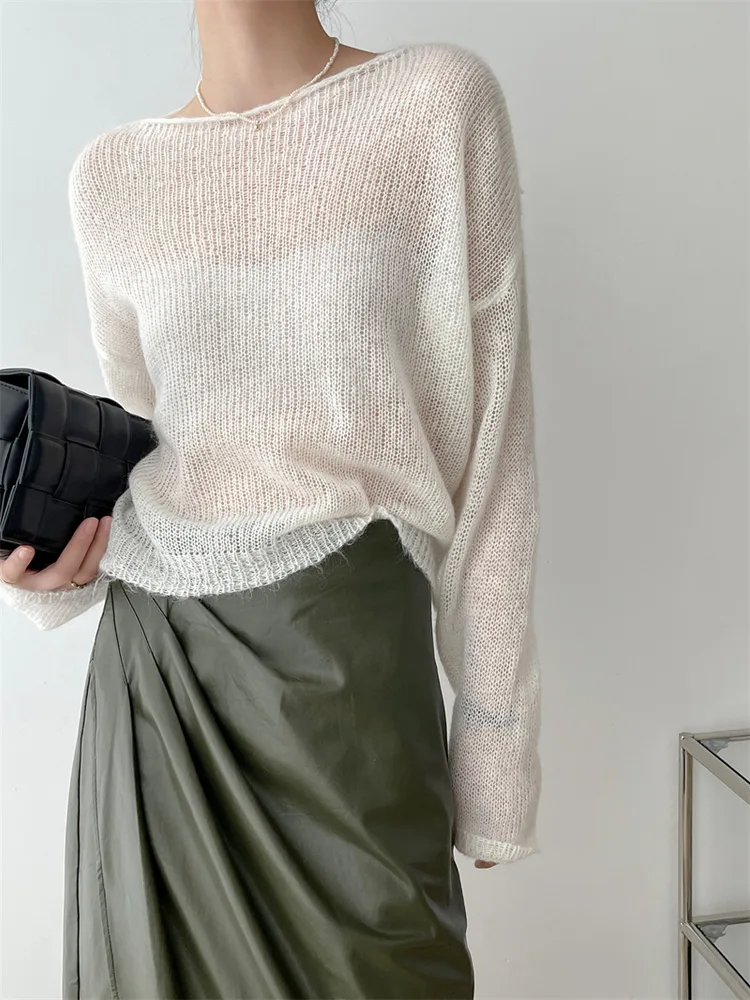 Loose Blouse Thin Short Top Beige - Shop at LoveMi