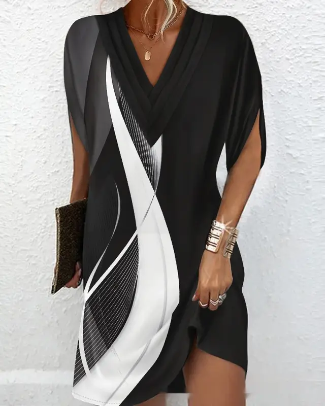 V neck Pleated Batwing Sleeve Dress Ods3904La2 - Shop at LoveMi