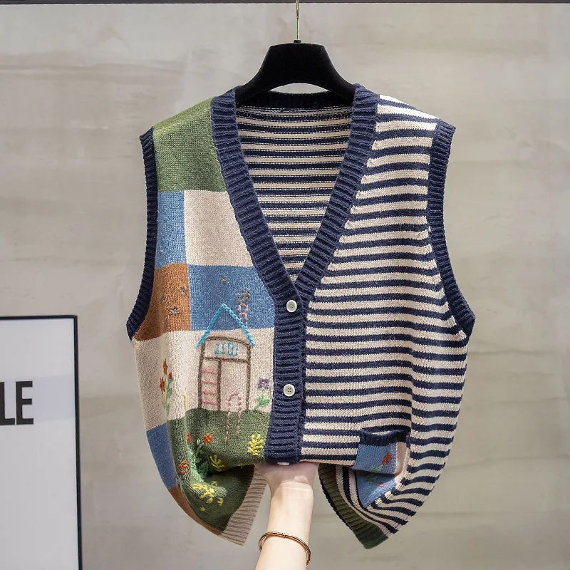 V neck Knitted Cardigan Vest For Women Navy Blue - Shop at LoveMi