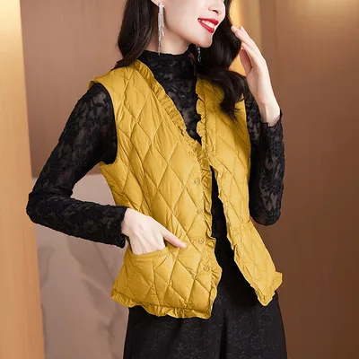 Coat Cotton padded Jacket Vest For Women Yellow - Shop at LoveMi