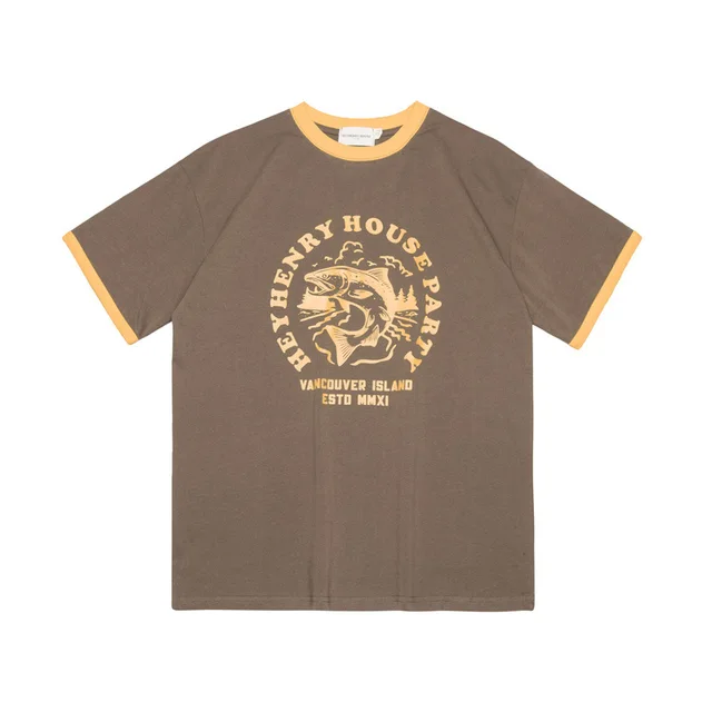 European And American Printing Color Contrast Design Retro T shirt Dark Coffee Color - Shop at LoveMi