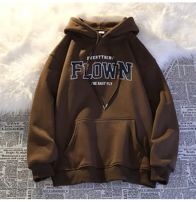 Autumn And Winter Korean Style Thickened Women's Sweater Hooded Letter print Sweater Women Brown - Shop at LoveMi