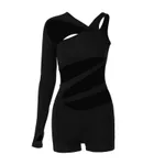 Solid Colour Slim Shoulder Sleeve Short Jumpsuit - Black