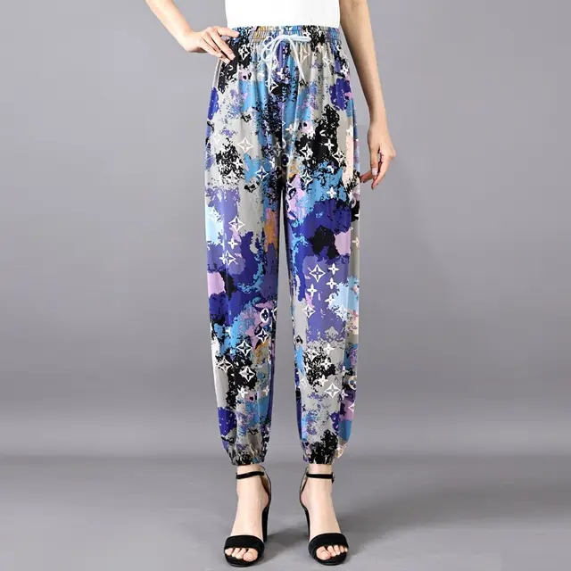 Women's Plus sized Ice Silk Elastic Pants Cropped Straight Artificial Silk Bloomers No 4 - Shop at LoveMi