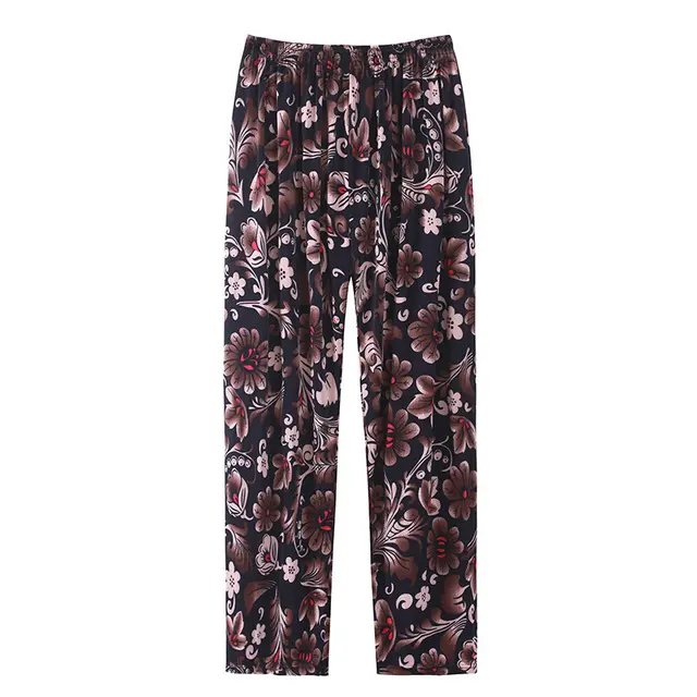 Women's Plus sized Ice Silk Elastic Pants Cropped Straight No 16 Straight Flower Pants - Shop at LoveMi