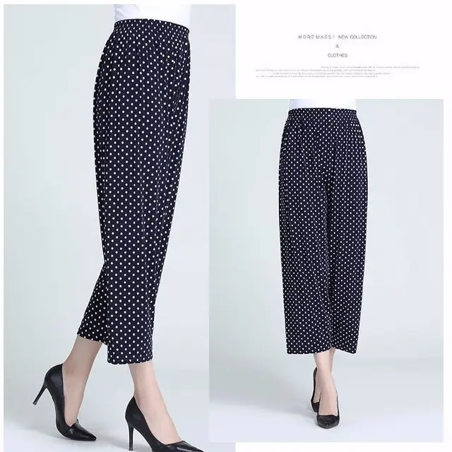 Women's Plus sized Ice Silk Elastic Pants Cropped Straight No 4 Straight Flower Pants - Shop at LoveMi