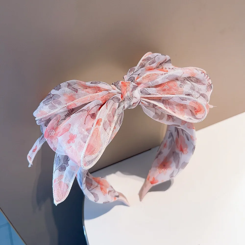 Leopard Print Headband Multilayer Bow Fairy F2247 Orange Coffee Flowers - Shop at LoveMi