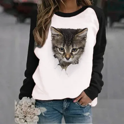 Animal Letter Printed Crew Neck Sweatshirt 1 Color - Shop at LoveMi