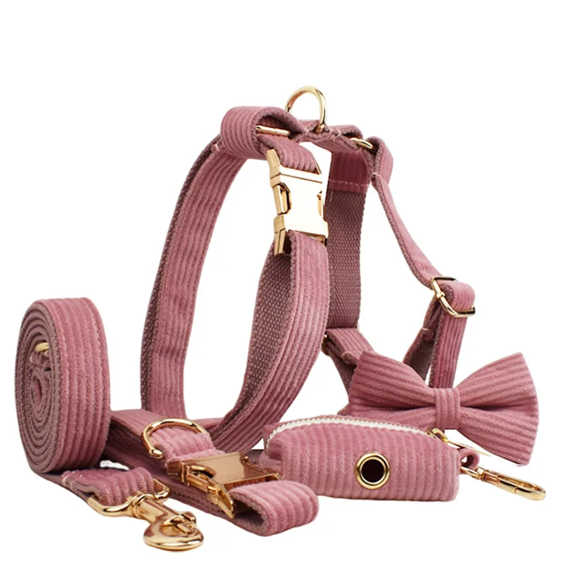 Corduroy Pet Collar Traction Rope - Dog Poop Bag - View 1