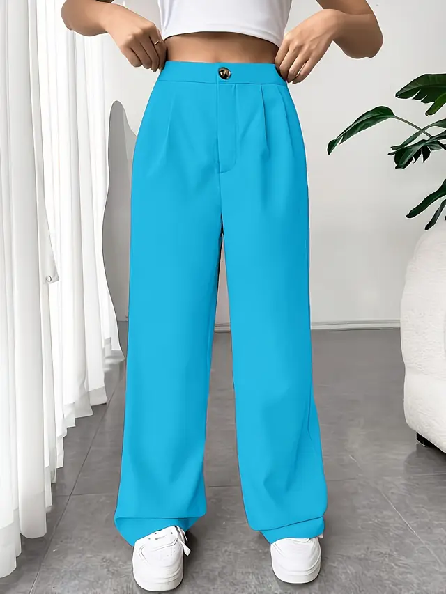 Suit Wide leg Pants For Women High Waist Drooping Loose Sky Blue - Shop at LoveMi