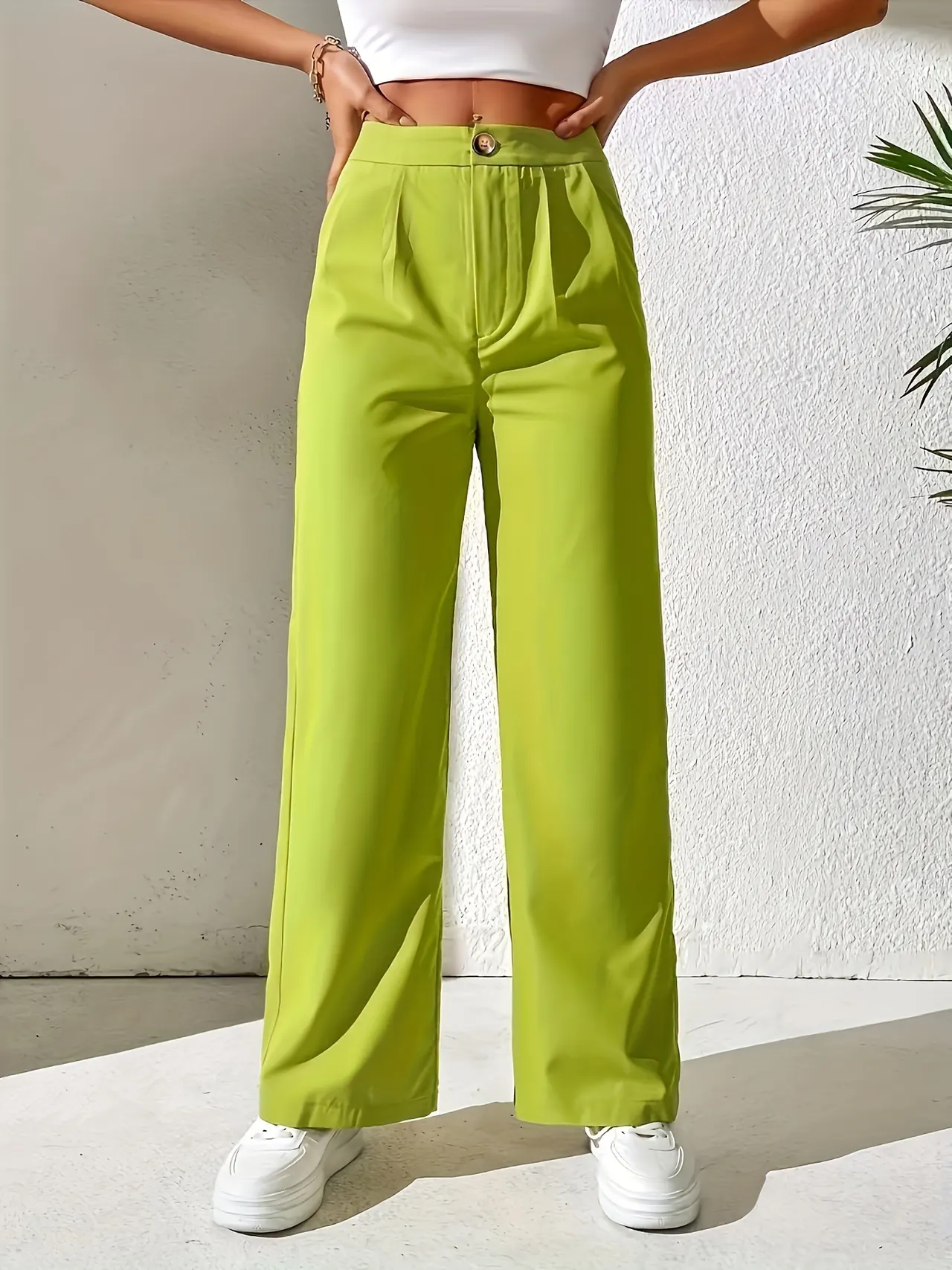 Suit Wide-leg Pants For Women High Waist Drooping Loose - Yellow Green