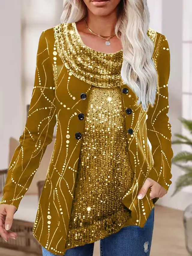Fashion Personality Sequin Stitching Women's Top Gold - Shop at LoveMi