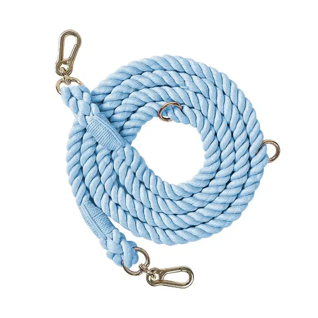Woven Rainbow Running Dog Leash Multi-functional Hand Holding Rope Double Head - Sky Blue Gold Accessories - View 1