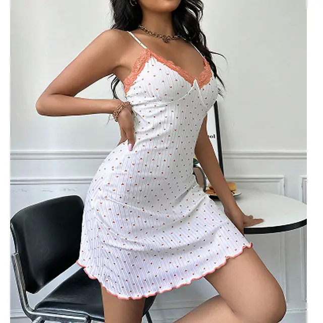 Sexy Printing Home Tight Waist Slim Backless Slip Nightdress Orange - Shop at LoveMi