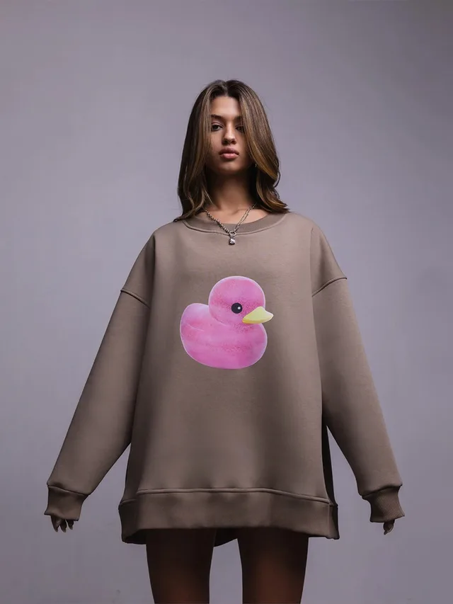 Simple Duck Print Sweater For Women Dark Brown - Shop at LoveMi