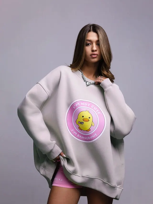 Women's Small Yellow Duck Printing Stylish Sweater Gray - Shop at LoveMi