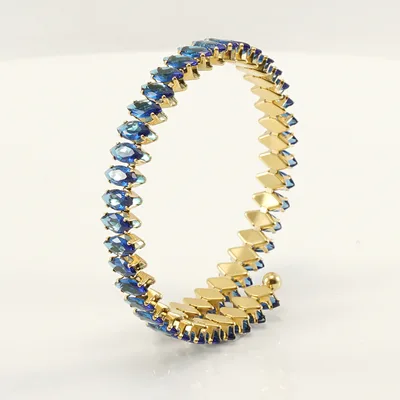 Stainless Steel Diamond embedded Adjustable Open Geometric Bracelet Dark Blue - Shop at LoveMi