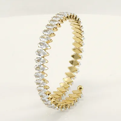 Stainless Steel Diamond embedded Adjustable Open Geometric Bracelet White - Shop at LoveMi