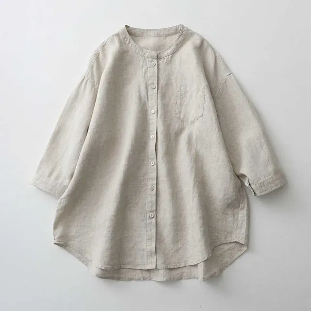 Linen Shirt Stand up Collar White Shirt Women's Clothing Hemp Color - Shop at LoveMi