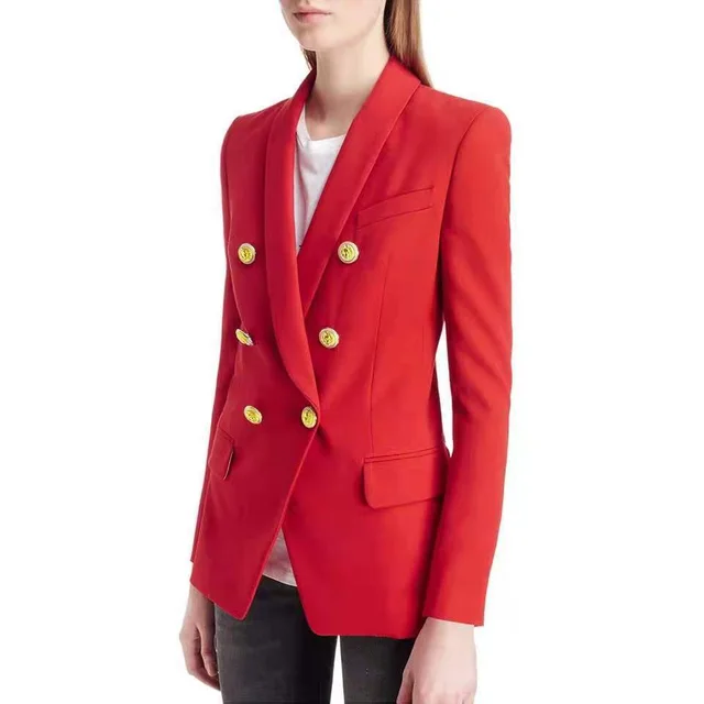 Double Breasted Pure Black Waist Slim fit Commute Blazer Collar Coat Red - Shop at LoveMi