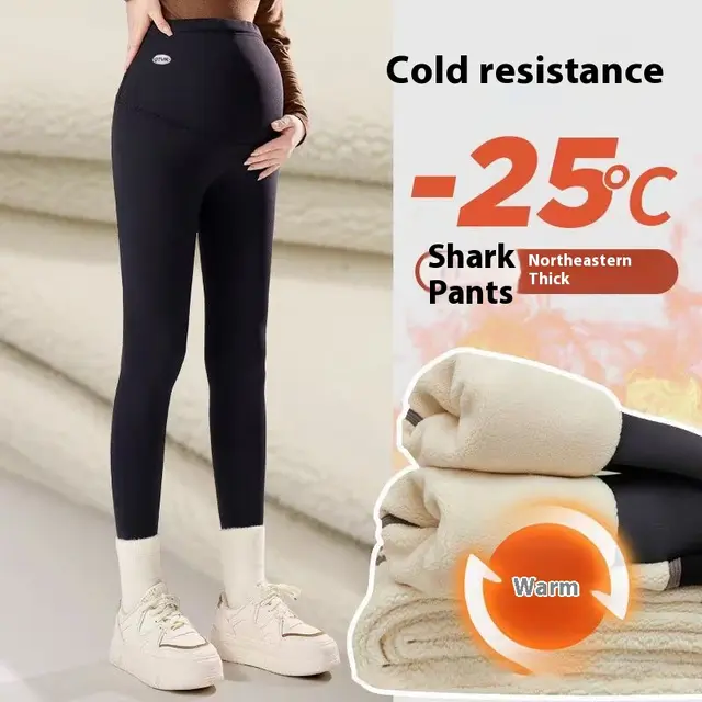 Winter Maternity Leggings Fleece lined Thickened 800G Shark Pants Black - Shop at LoveMi